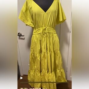 Cotton ruffled chartreuse Maxi Dress